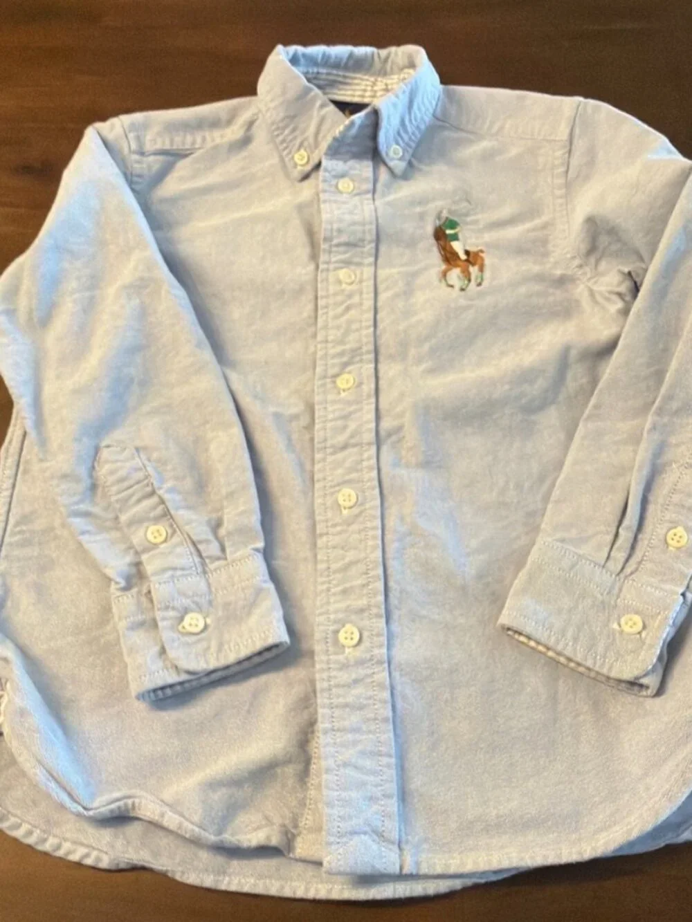RALPH LAUREN Boys Big Pony Oxford Shirt Size 5 Blue Chambray Preppy